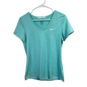 Nike Pro Womens Aqua Dri-Fit V-Neck Short Sleeve Athletic Shirt L